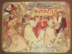 Alphonse Mucha. The Lovers, Colour lithograph, 1895