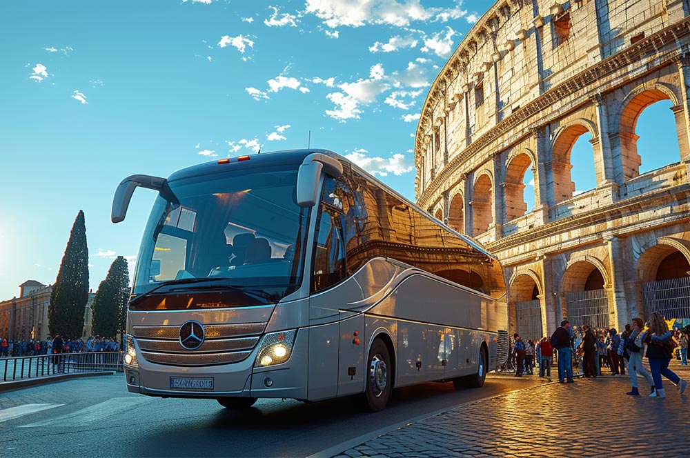 Charter bus rental in Rome. Coach with driver