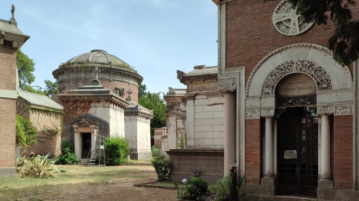 Historic tombs and neoclassical architecture in Rome's Monumental Cemetery of Verano