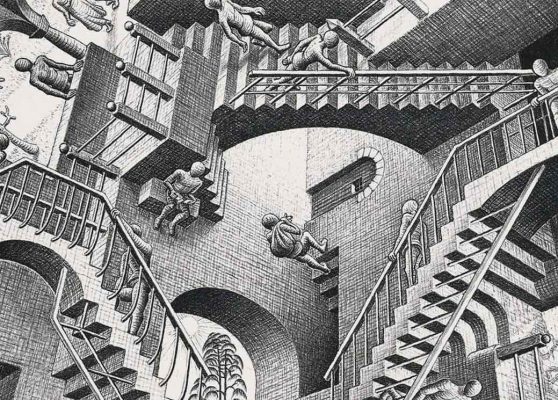 Relativity (detail) 1953. Escher, Exhibition - Palazzo Bonaparte, Rome