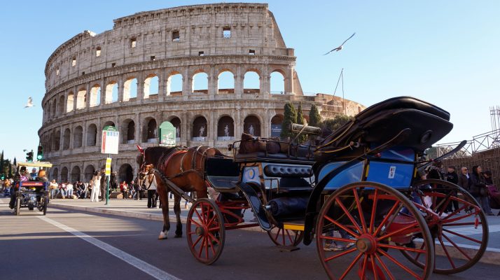 Colosseum with a Botticelle horse-drawn carriage in the foreground