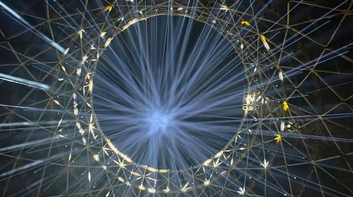 Interior view of the Gazometro in Rome during a light festival.