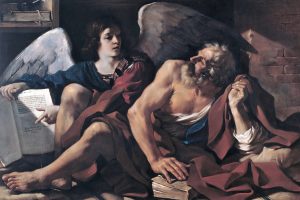 Guercino. Saint Matthew and the Angel, 1622. Oil on canvas, 120×179 cm. Capitoline Museums, Rome. © Musei Capitolini