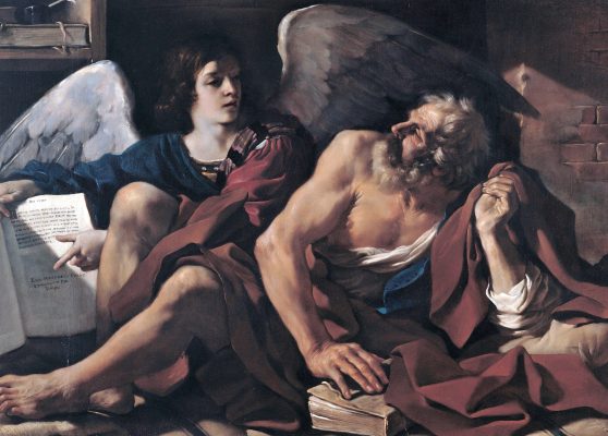 Guercino. Saint Matthew and the Angel, 1622. Oil on canvas, 120×179 cm. Capitoline Museums, Rome. © Musei Capitolini