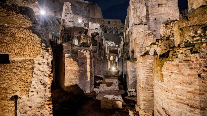 Hypogeum of the Colosseum illuminated at night