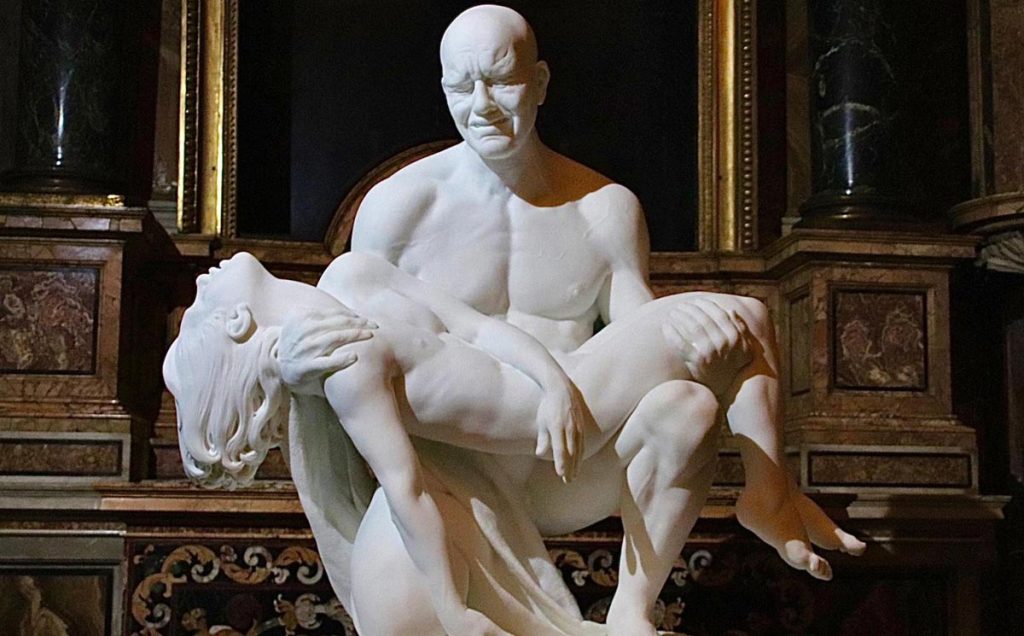 Jago, sculptor. The Pietà, white marble block