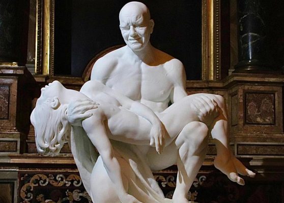 Jago, sculptor. The Pietà, white marble block