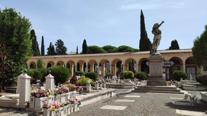 Monumental Cemetery of Verano with quadriportico and statue, Rome