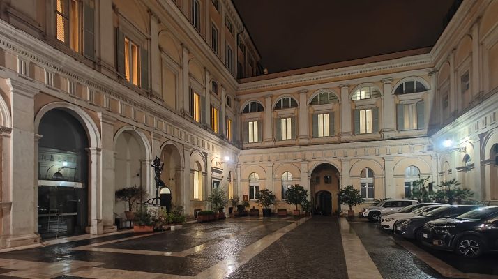 Courtyard view of Palazzo Valentini showcasing its Renaissance architecture
