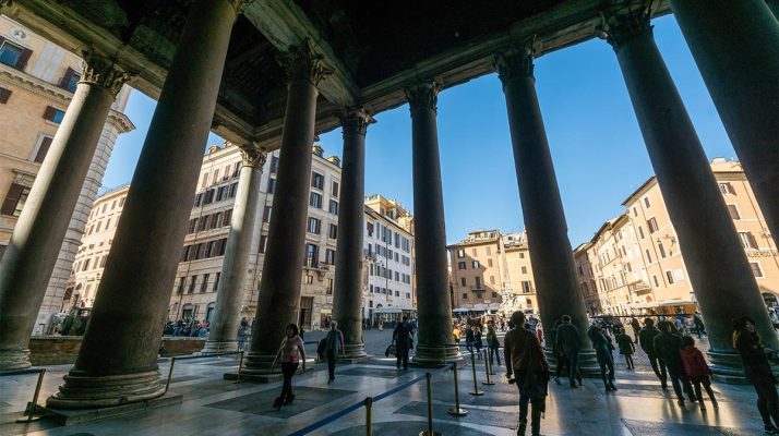 Portico of the Pantheon: the Corinthian granite colonnade facing Piazza della Rotonda
