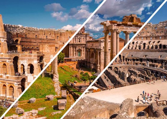 Guided tour of the Colosseum + Roman Forum and Palatine Hill + Arena