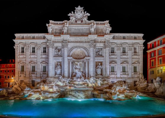 Trevi Fountain at night, a Baroque masterpiece